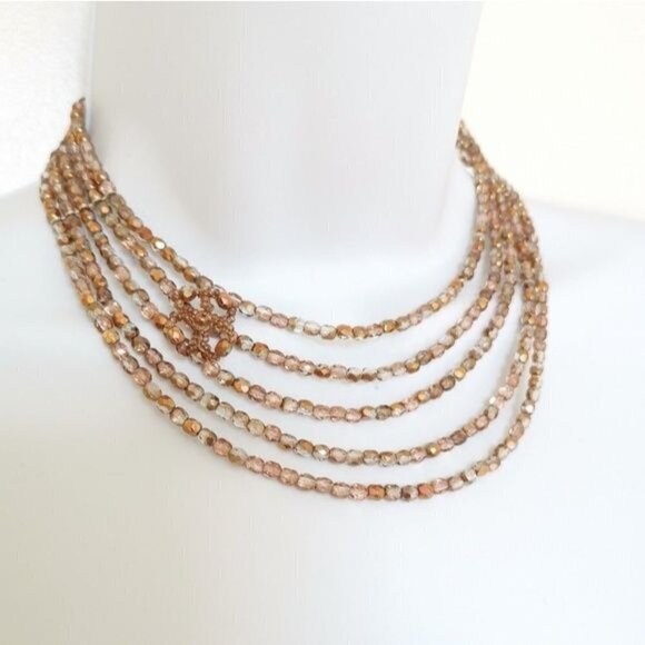 Vintage 80's Czech cascade choker necklace rose gold crystal - Picture 1 of 8